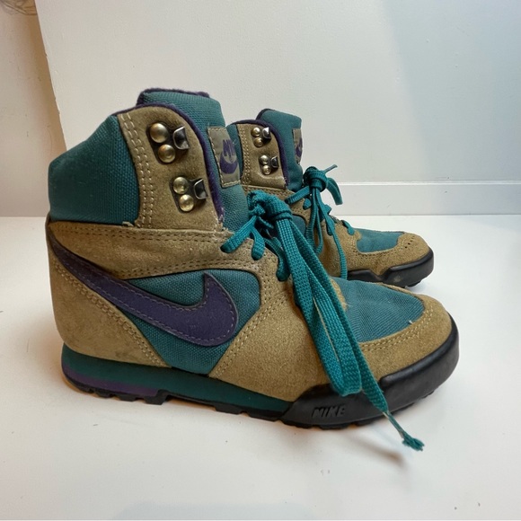 Rare VTG NIKE Swoosh High Tops Hiking Boots 90s 901202 Teal Purple Size 5 - Picture 5 of 15